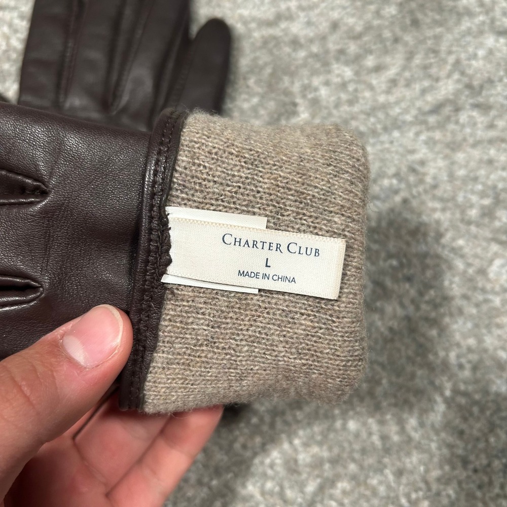 Charter Club Womens Dark Brown Leather Gloves Knit Lined Size Large - Picture 6 of 6